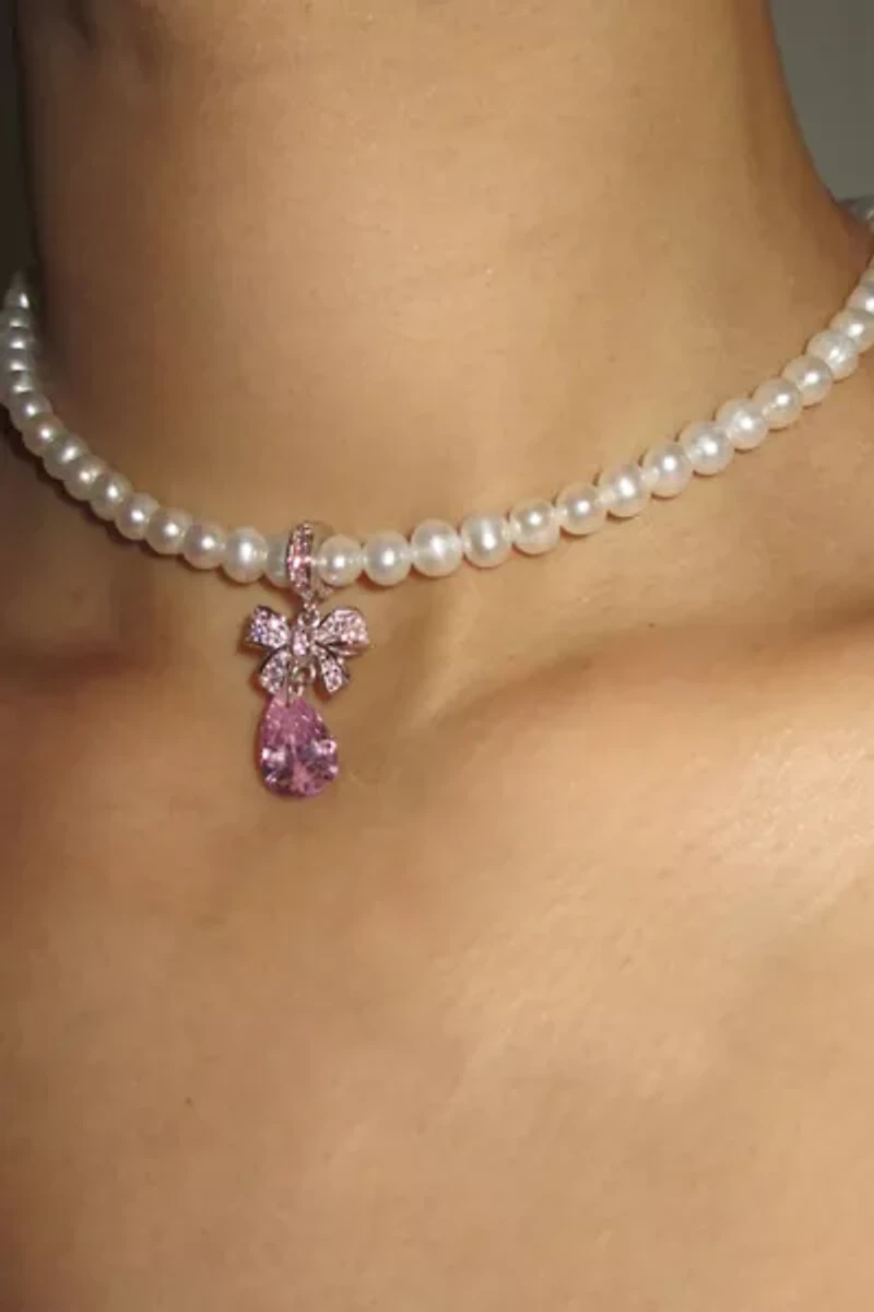 RIMOR The Pink Bow Pearl Choker