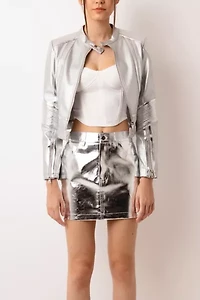 Amy Lynn Faux Leather Metallic Moto Jacket