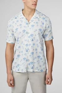 Ben Sherman Resort Print Linen Blend Short Sleeve Shirt