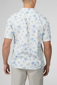 Ben Sherman Resort Print Linen Blend Short Sleeve Shirt