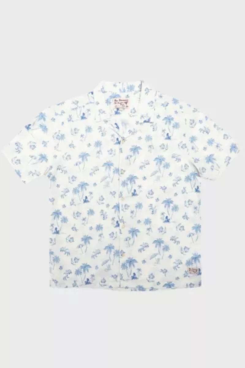 Ben Sherman Resort Print Linen Blend Short Sleeve Shirt