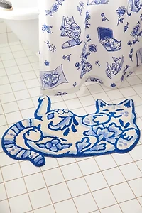 Delft Cat Shaped Tufted Bath Mat