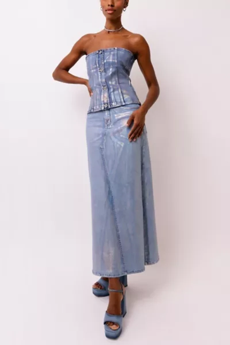 Amy Lynn Mimi Metallic Denim Maxi Skirt