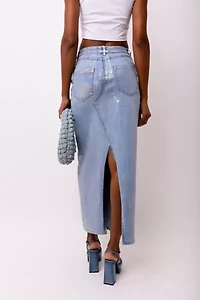Amy Lynn Mimi Metallic Denim Maxi Skirt