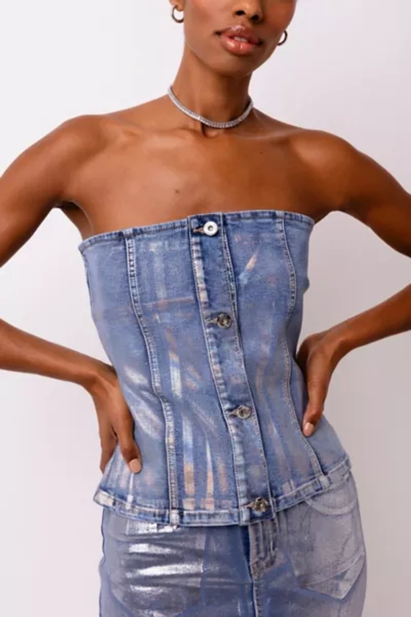 Amy Lynn Mimi Metallic Denim Corset Top