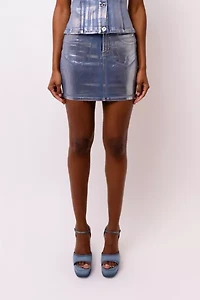 Amy Lynn Soho Metallic Denim Mini Skirt