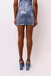 Amy Lynn Soho Metallic Denim Mini Skirt
