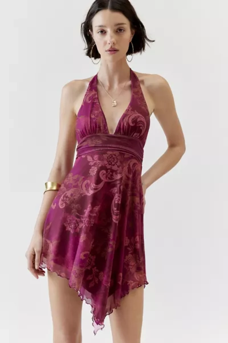 UO Jessa Mesh Halter Mini Dress