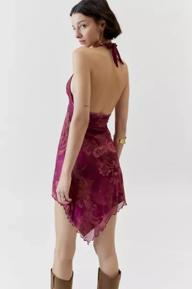 UO Jessa Mesh Halter Mini Dress