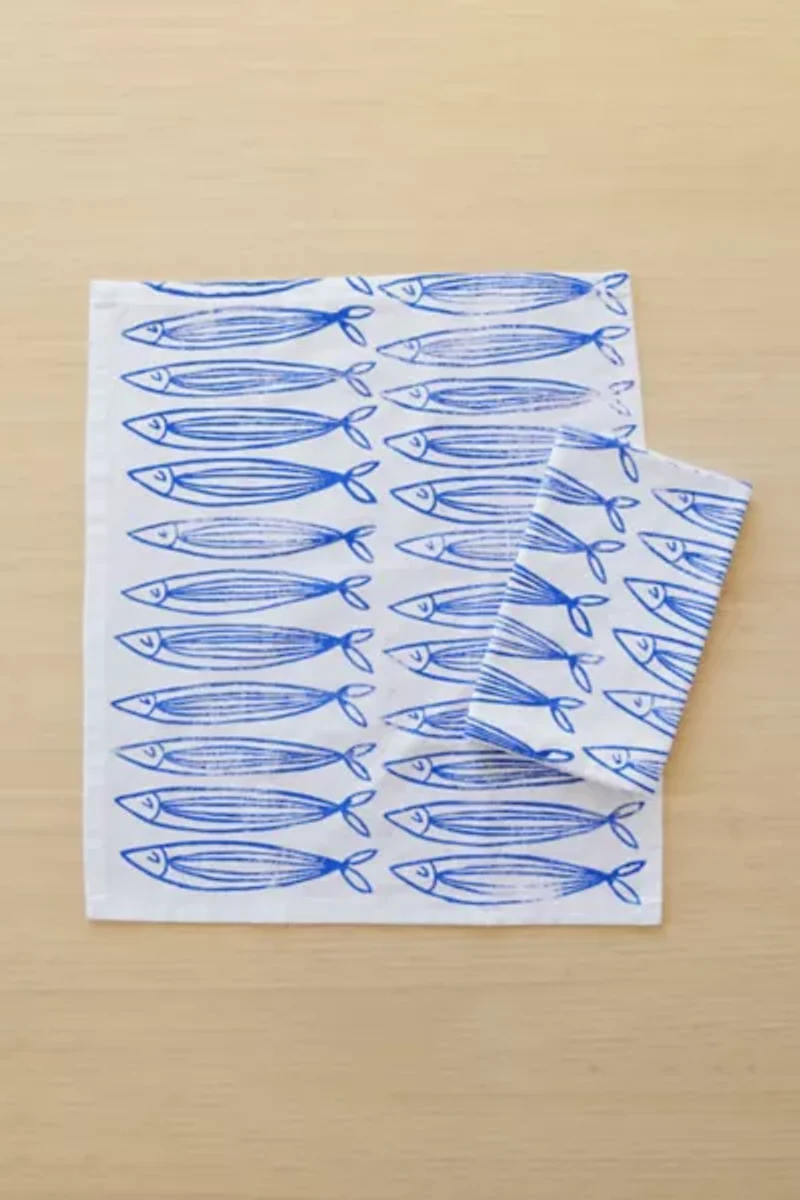 Julie Peach Block Printed Sardines Napkins