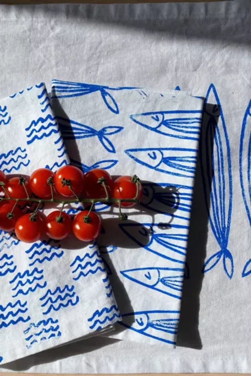 Julie Peach Block Printed Sardines Napkins
