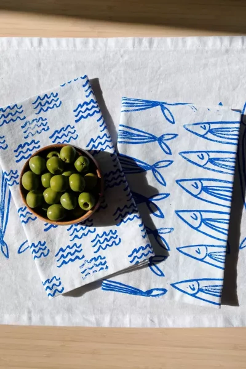 Julie Peach Block Printed Sardines Napkins