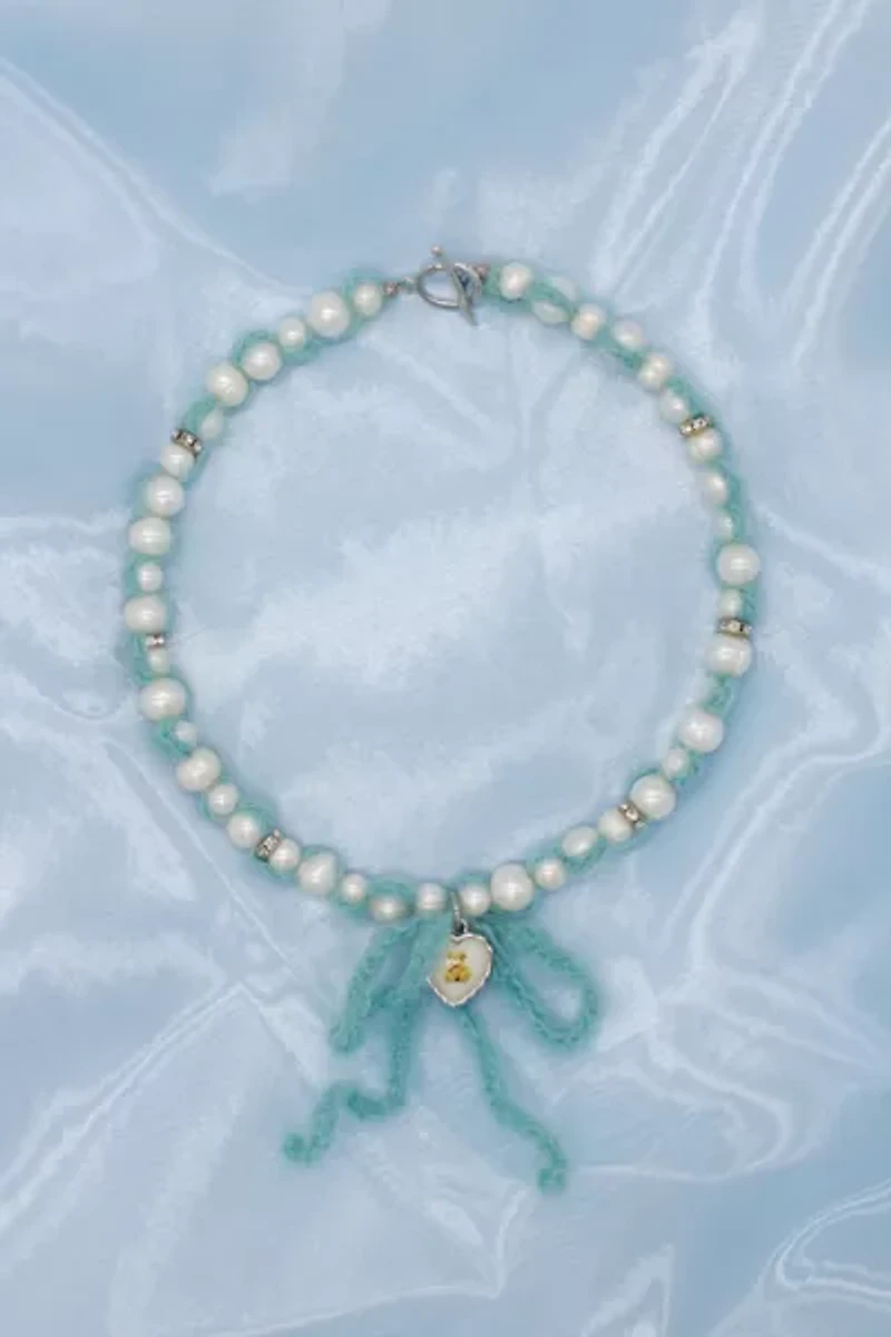 Velvet Luna Crochet Blue Cashmere Pearls Necklace