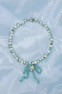 Velvet Luna Crochet Blue Cashmere Pearls Necklace