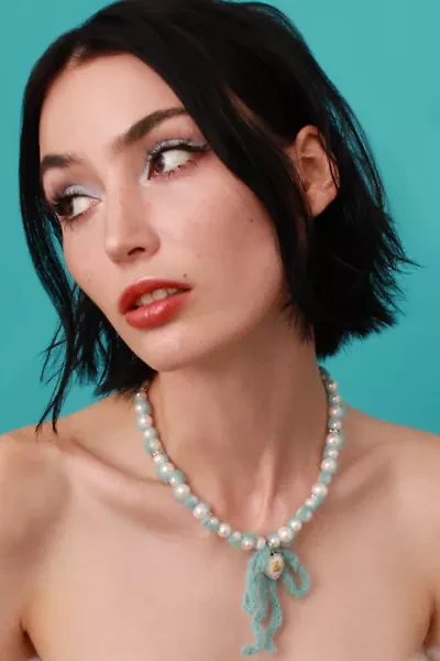 Velvet Luna Crochet Blue Cashmere Pearls Necklace