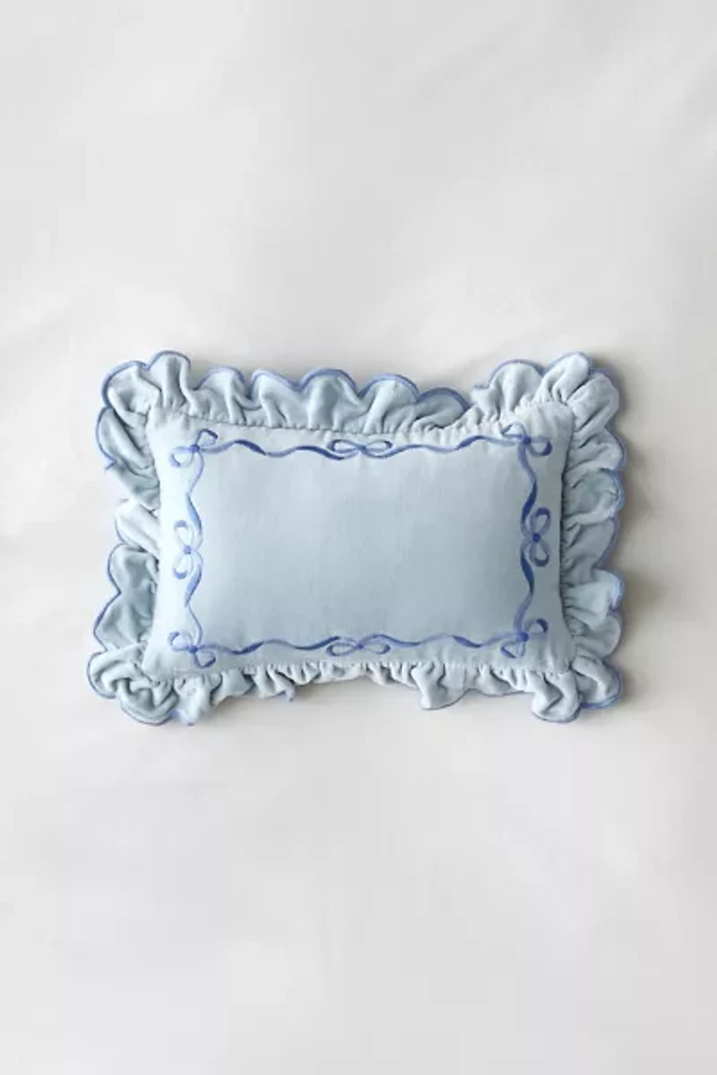 Lacey Bows Velvet Ruffle Bolster Pillow