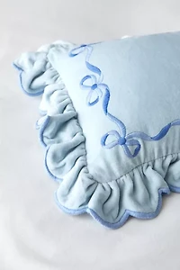 Lacey Bows Velvet Ruffle Bolster Pillow