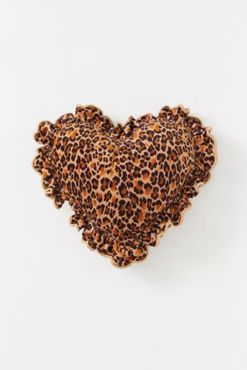 Leopard Ruffle Heart Throw Pillow