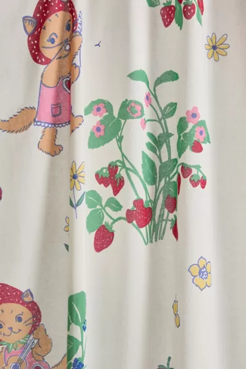 Strawberry Cat Patterned Shower Curtain