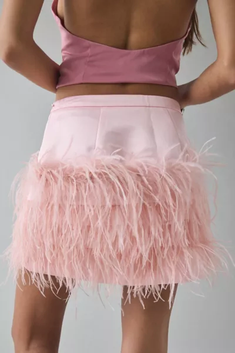 LoveShackFancy Vivette Feathered Satin Mini Skirt