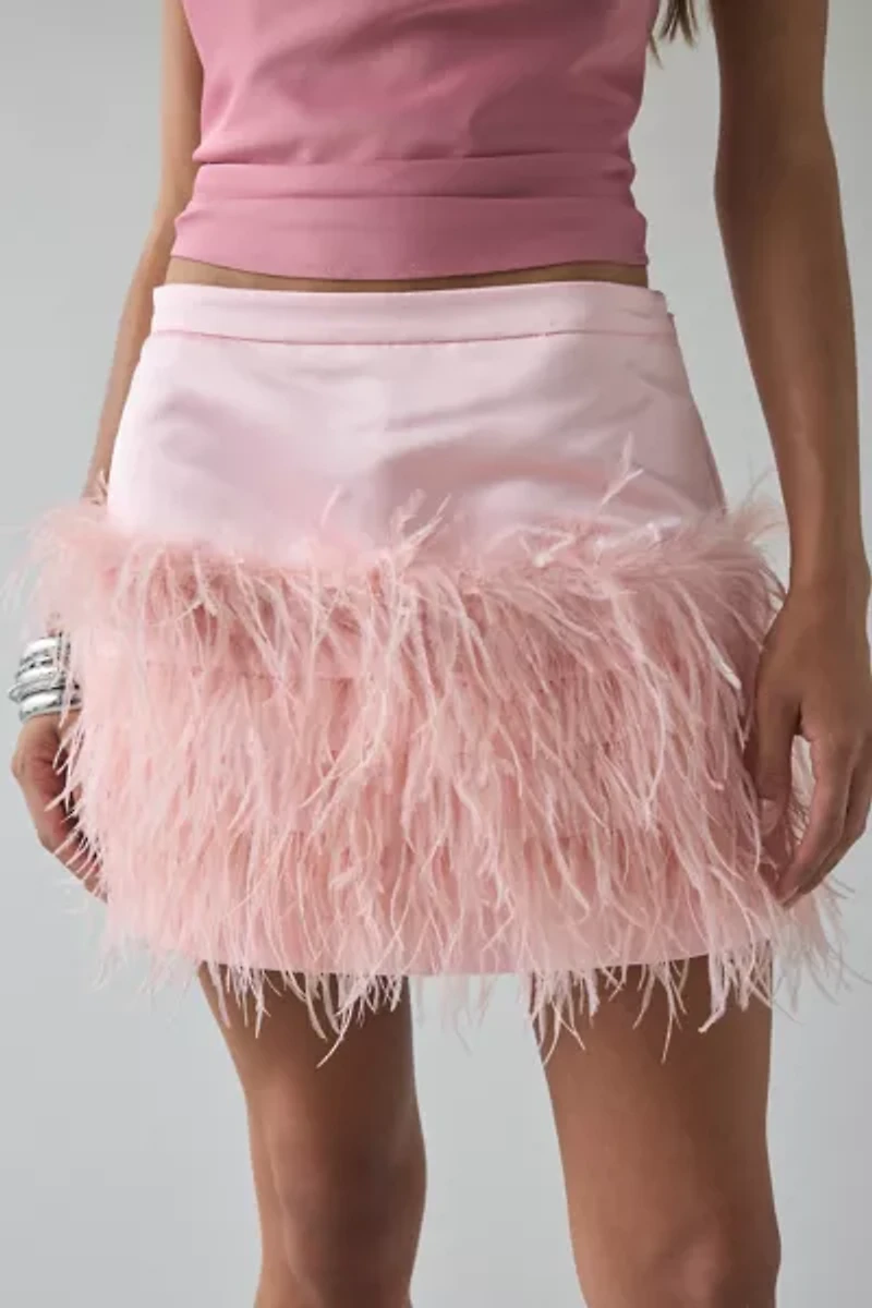 LoveShackFancy Vivette Feathered Satin Mini Skirt