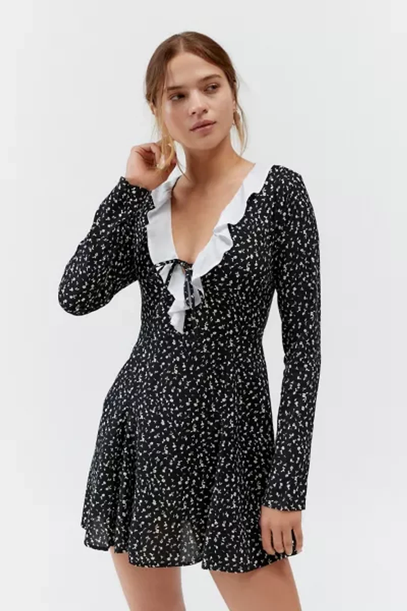 Motel Darira Ruffle Long Sleeve Mini Dress