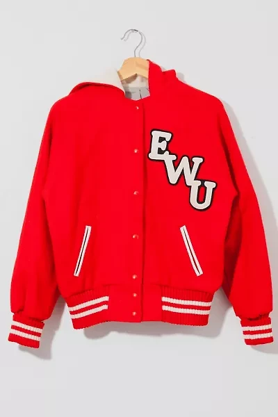 Vintage 1960s Red Wool Hooded Letterman Jacket