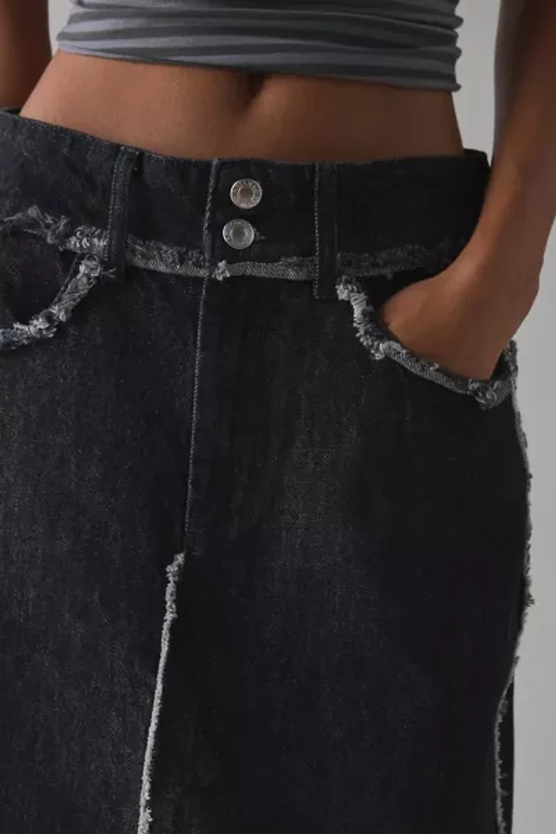 Hosbjerg Penny Frayed Denim Midi Skirt