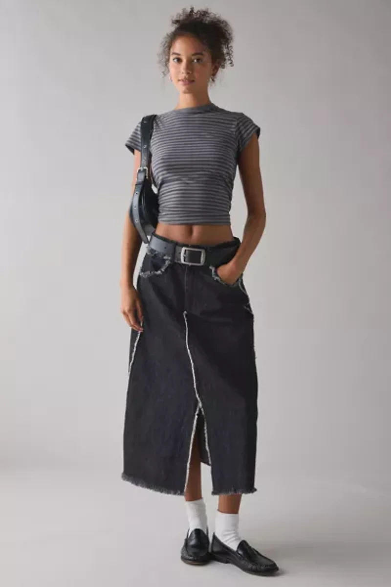 Hosbjerg Penny Frayed Denim Midi Skirt