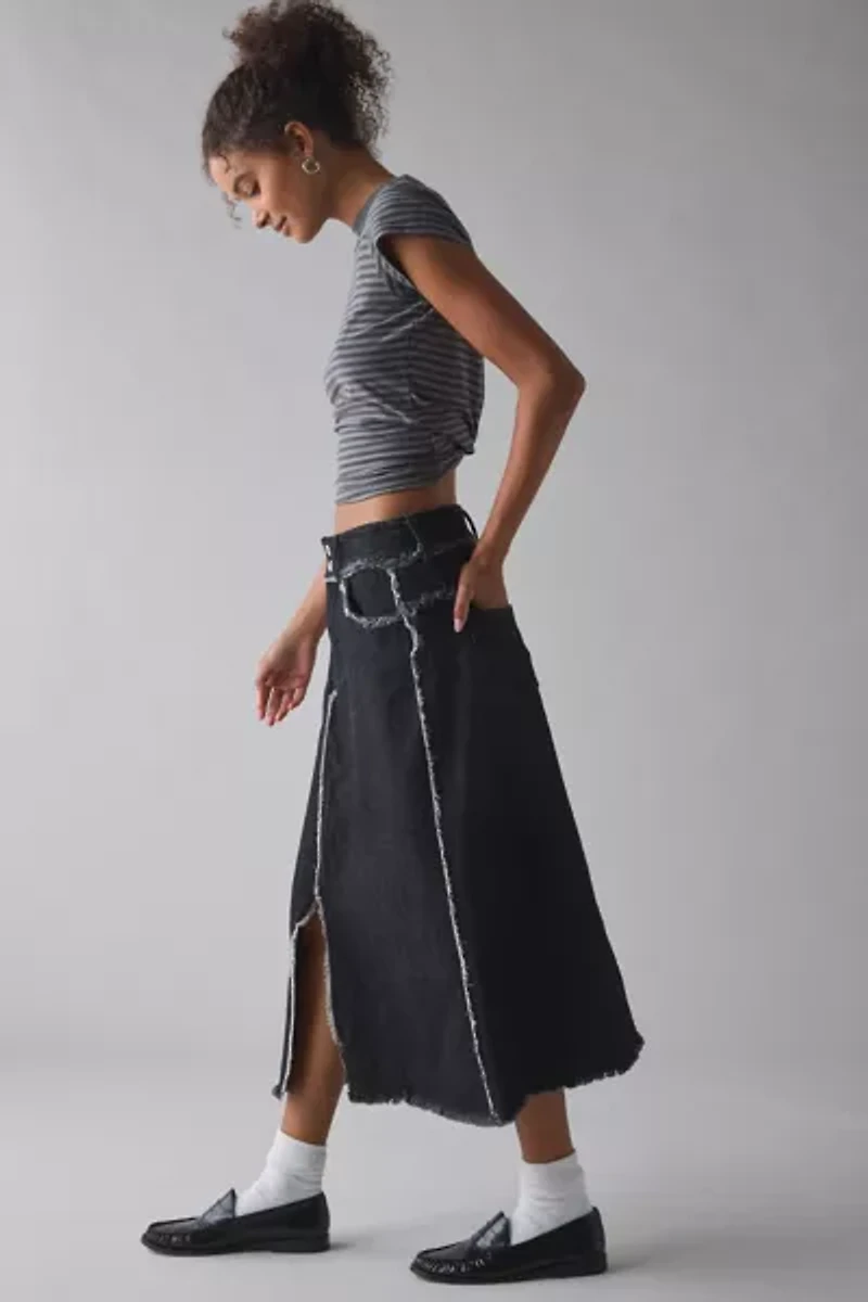 Hosbjerg Penny Frayed Denim Midi Skirt