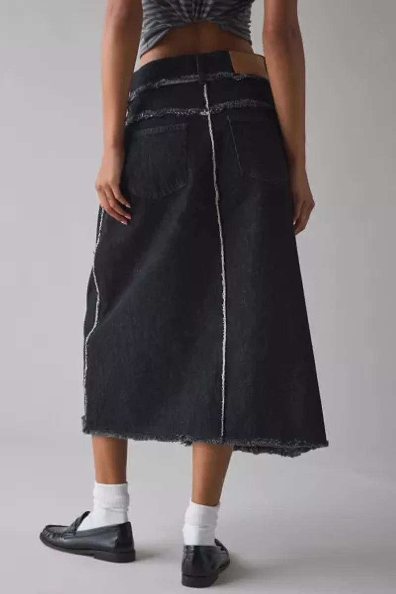 Hosbjerg Penny Frayed Denim Midi Skirt
