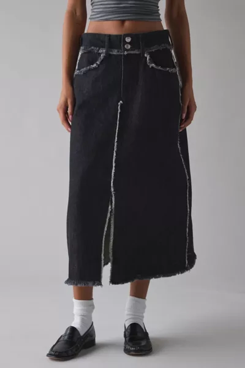 Hosbjerg Penny Frayed Denim Midi Skirt