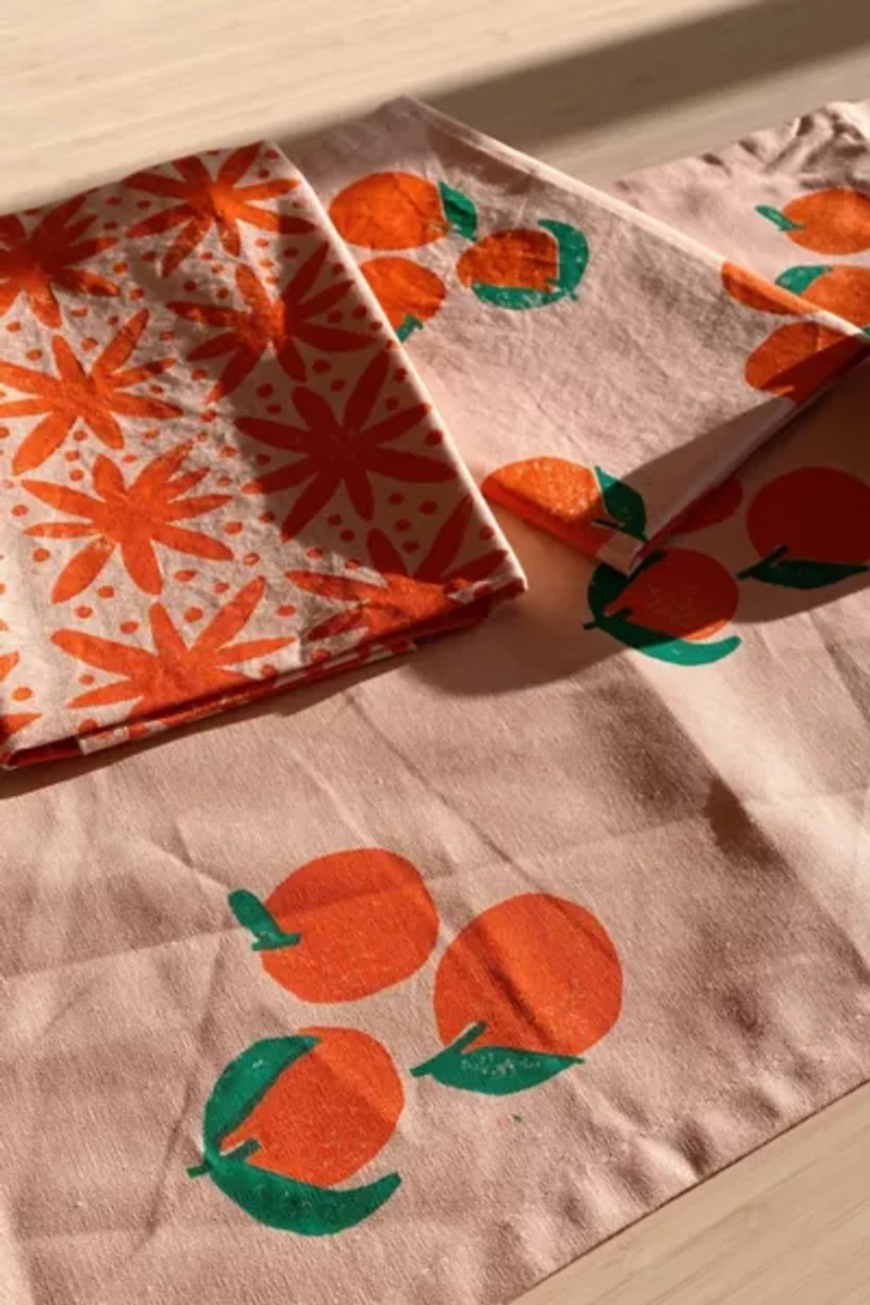 Julie Peach Block Printed Tangerines Napkin - Set of 4
