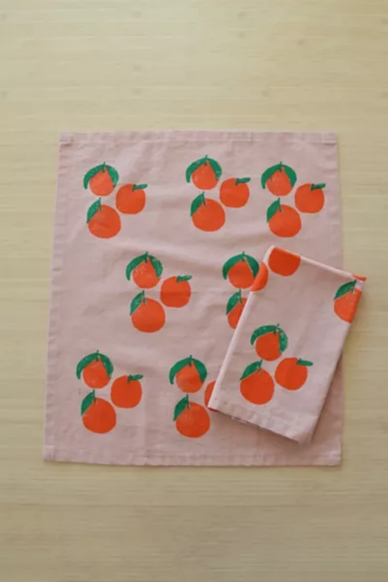 Julie Peach Block Printed Tangerines Napkin - Set of 4