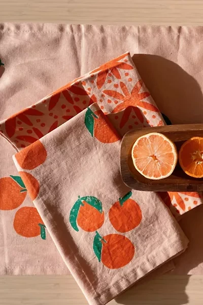 Julie Peach Block Printed Tangerines Napkin - Set of 4