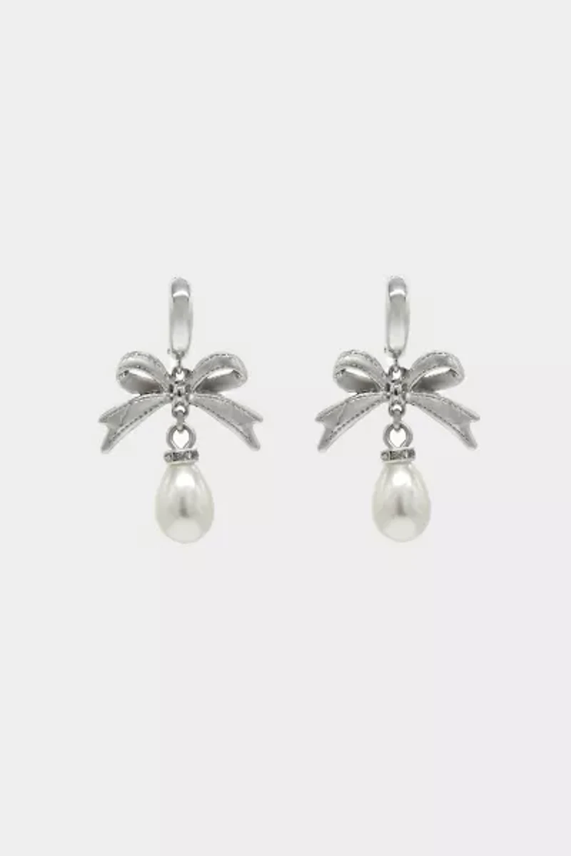 Velvet Luna Bow Pearl Drop Earrings