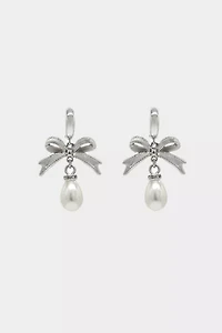 Velvet Luna Bow Pearl Drop Earrings