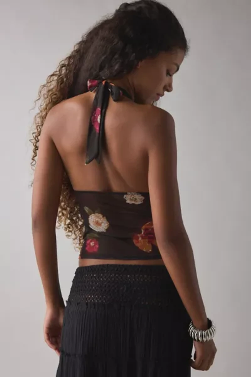 Silence + Noise Camellia Mesh Halter Top