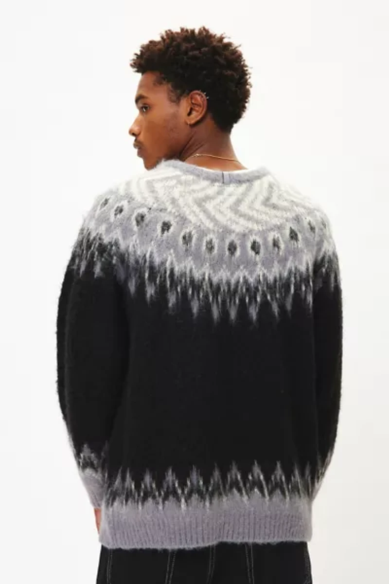Manastash Aberdeen Fuzzy Patterned Knit Crew Neck Sweater