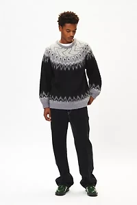 Manastash Aberdeen Fuzzy Patterned Knit Crew Neck Sweater