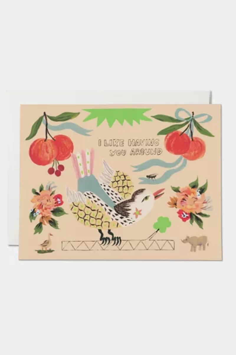 Red Cap Bird and Fly Friendship Greeting Card