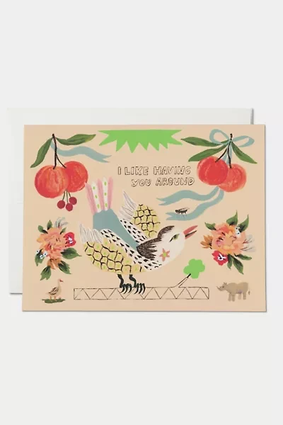 Red Cap Bird and Fly Friendship Greeting Card