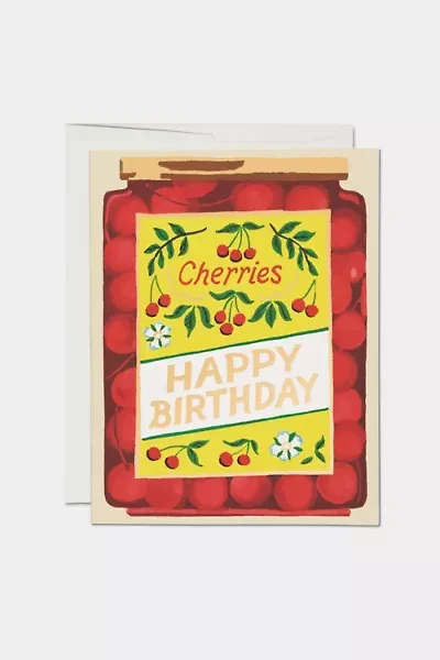 Red Cap Jar of Cherries Birthday Greeting Card