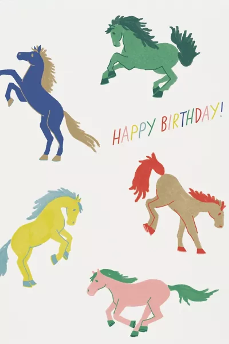 Red Cap Wild Horses Birthday Greeting Card