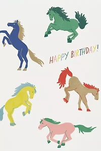 Red Cap Wild Horses Birthday Greeting Card