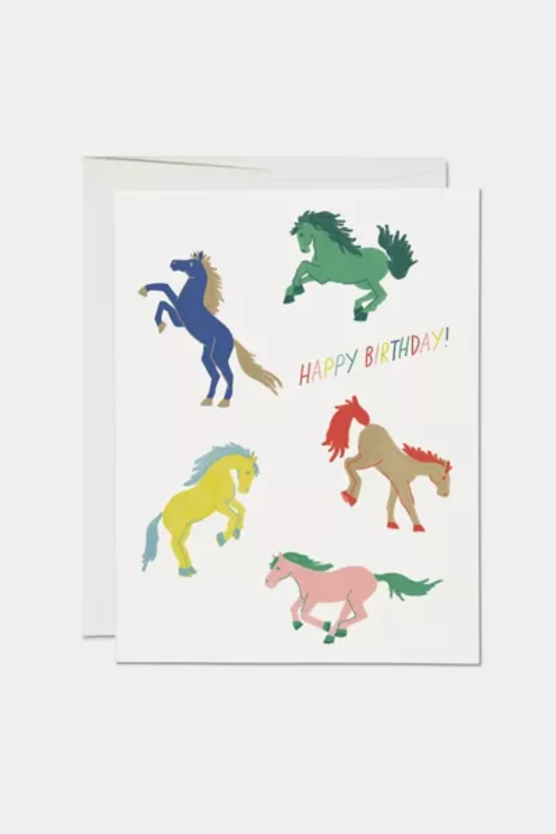 Red Cap Wild Horses Birthday Greeting Card