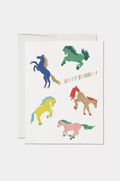 Red Cap Wild Horses Birthday Greeting Card