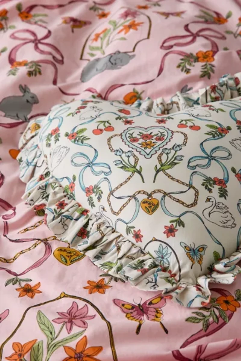 Ruffle Heart Cotton Throw Pillow