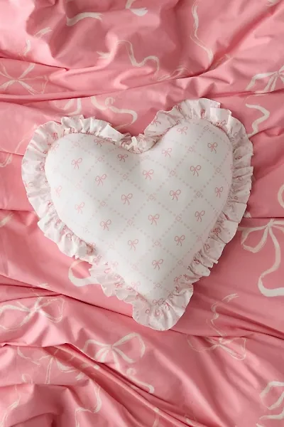 Ruffle Heart Cotton Throw Pillow