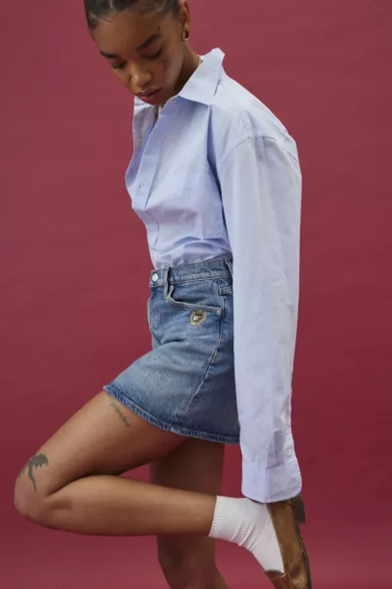 Tommy Jeans Izzie Embroidered Crest Logo Denim Mini Skirt